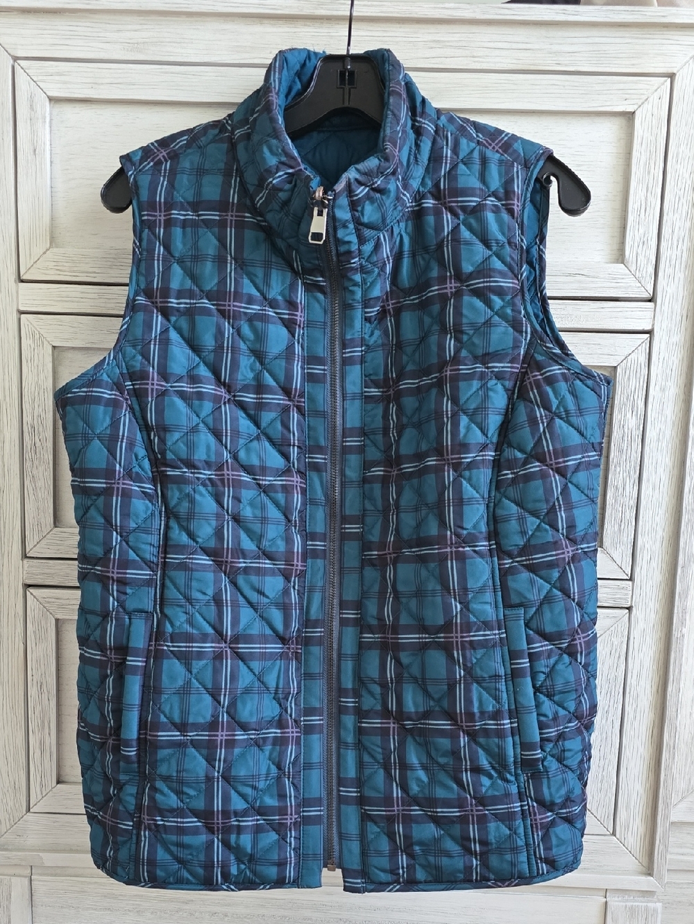 Chico's Reversible Teal /Tartan Vest - M/L - Picture 3 of 5